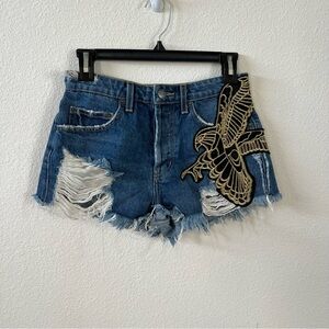 Carmar Distressed Bianca Eagle High Rise Denim Short Button Fly Sz 26 Frayed Hem